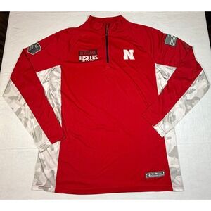 Colosseum Mens Nebraska Huskers Quarter Zip Pullover Athletic Shirt Red XL‎